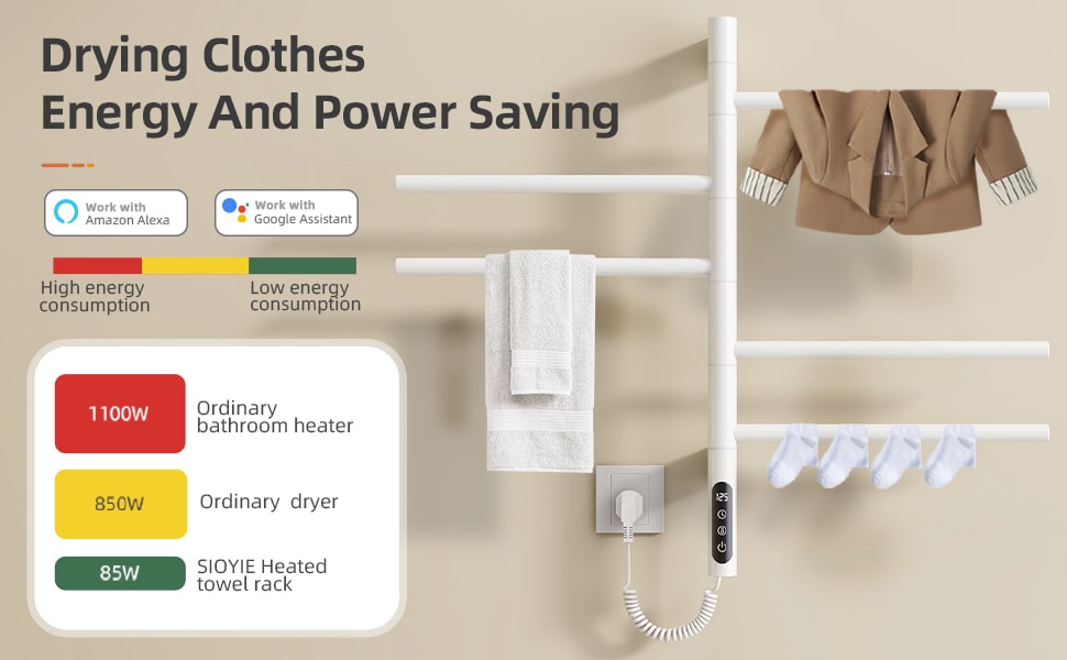 Smart Heated Towel Rack With Wi-fi Control And Rotating Bars_voghion.com